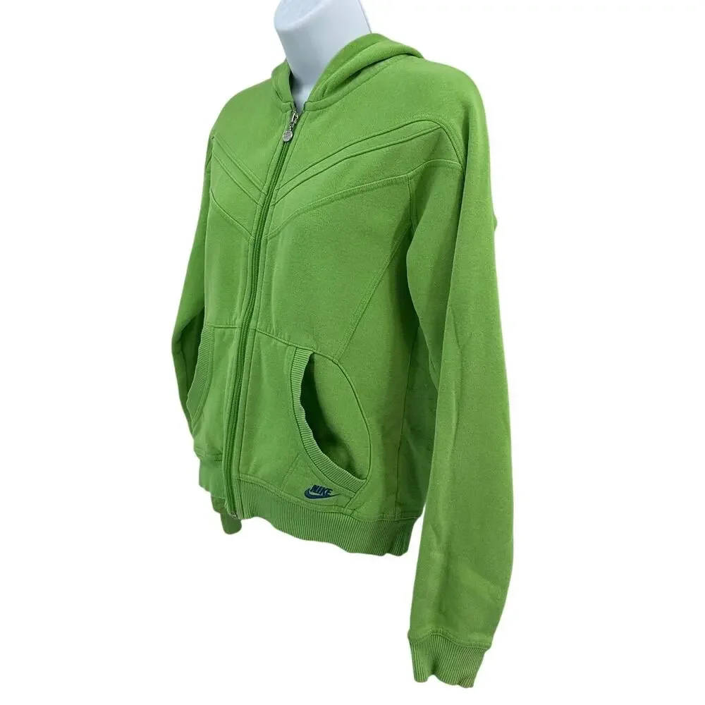 Nike Sweatshirt Women M Light Green Hoodie Full Zip Cotton Chevron, Athleticwear